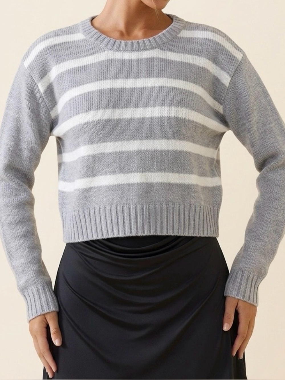 Old Money Striped Crewneck Sweater - Grey & White Fall Fashion